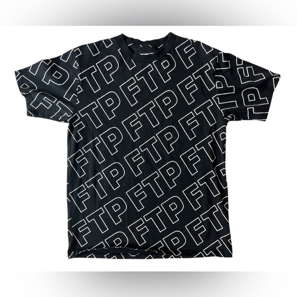 FTP ALL OVER LOGO BLACK TSHIRT COTTON MENS LARGE - Picture 1 of 6